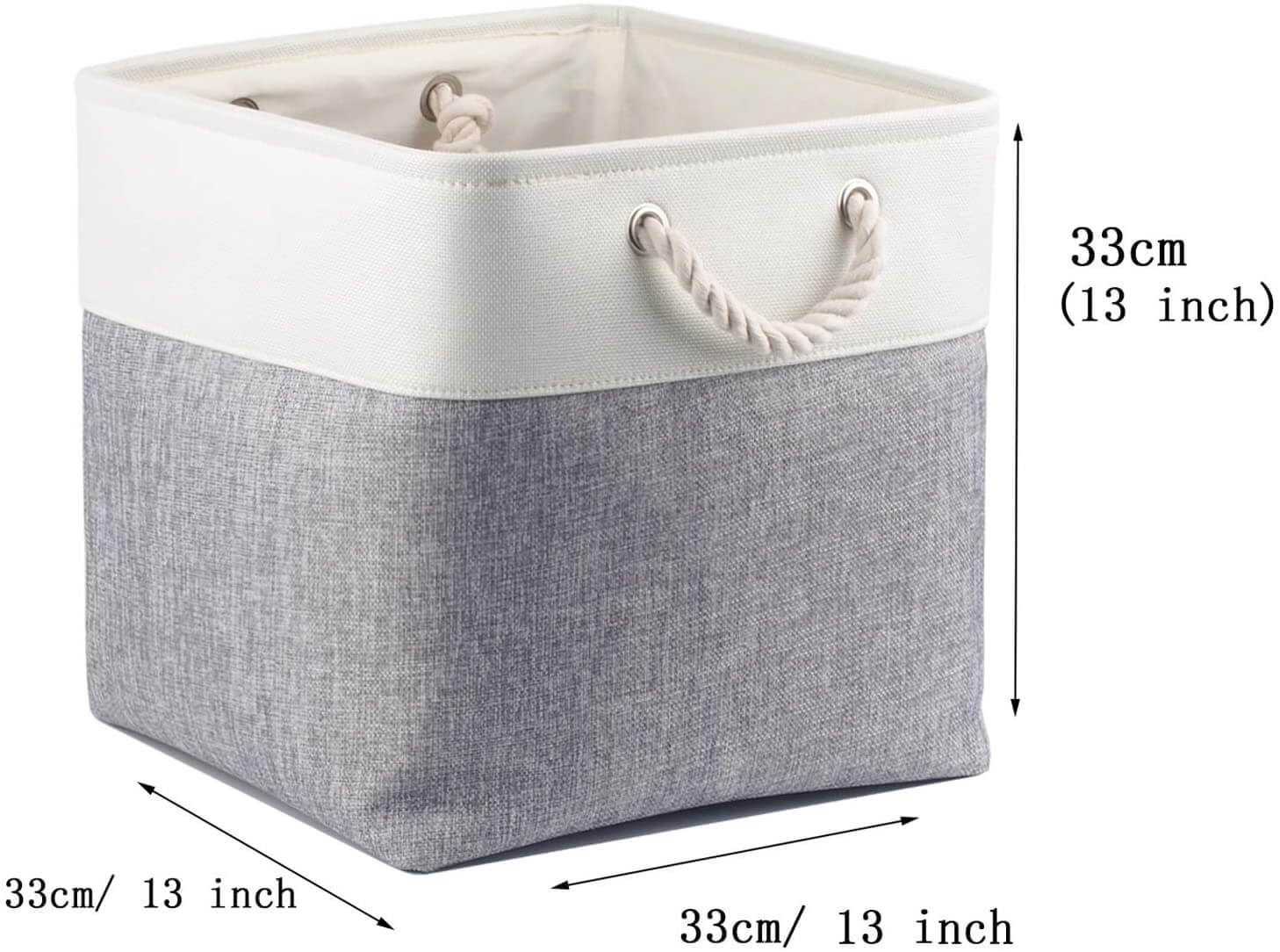Fabric Storage Basket, Canvas Cube Storage Boxes 13 x 13 inch for Cupboards, Shelves, Closet, Grey White（33x33x33cm, 3 Pack） - Image 3