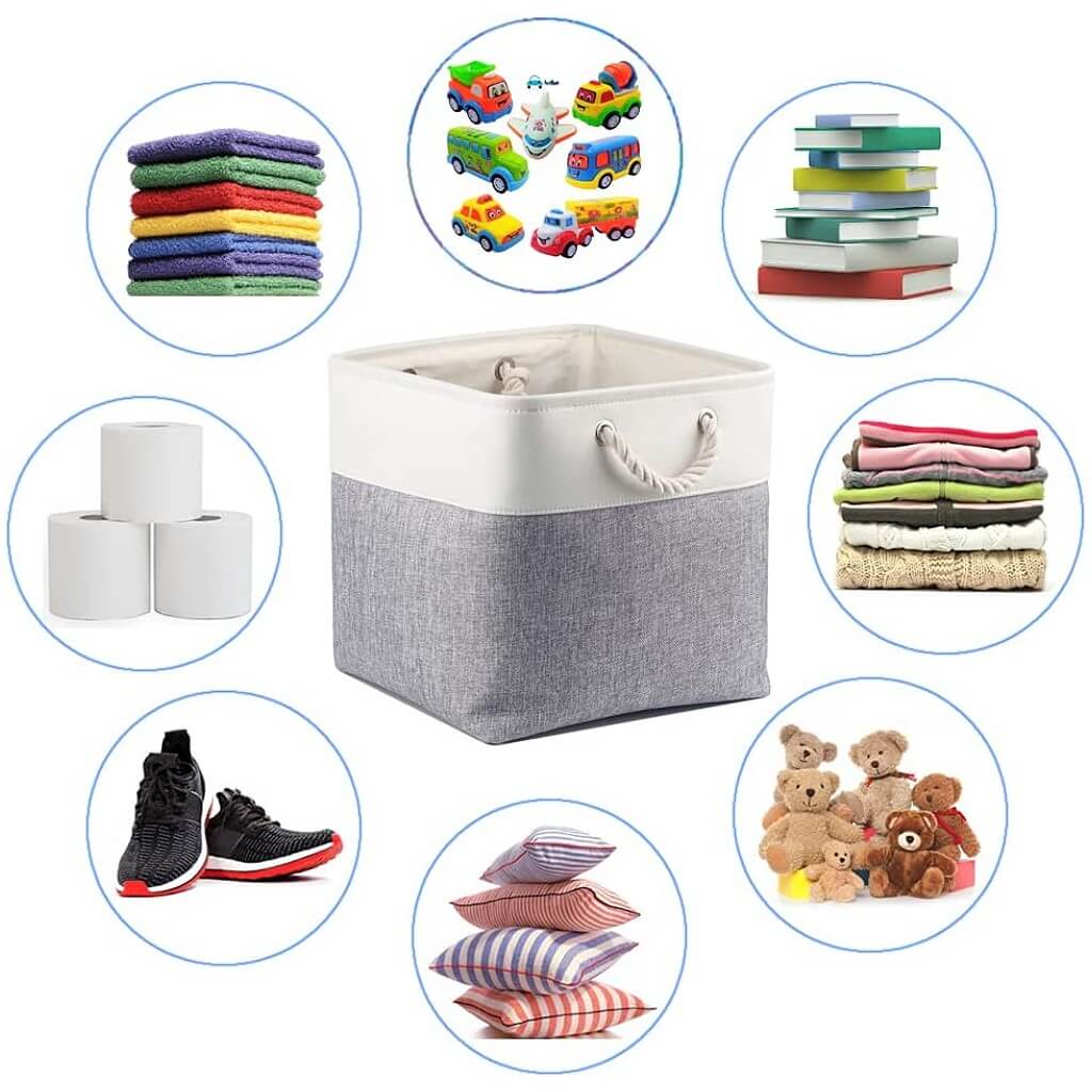 Fabric Storage Basket, Canvas Cube Storage Boxes 13 x 13 inch for Cupboards, Shelves, Closet, Grey White（33x33x33cm, 3 Pack） - Image 8