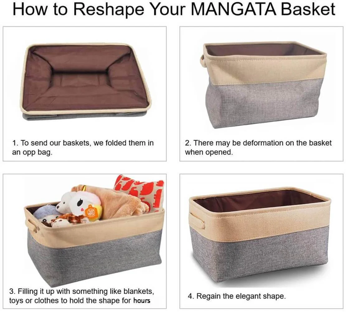 Fabric Storage Basket, Canvas Cube Storage Boxes 13 x 13 inch for Cupboards, Shelves, Closet, Grey White（33x33x33cm, 3 Pack） - Image 9