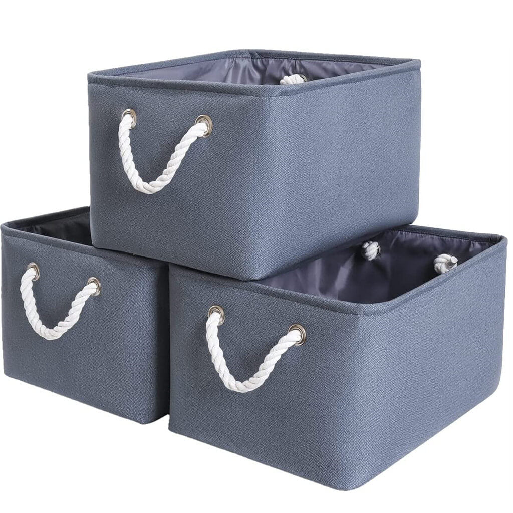 Dark Grey Washable Foldable Thickened Storage Basket with Rope Handles - Image 11
