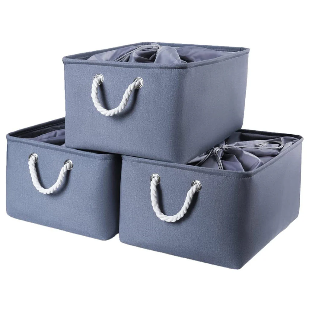 Dark Grey Washable Foldable Thickened Storage Basket with Rope Handles - Image 12
