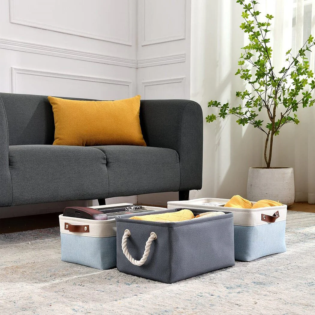 Dark Grey Washable Foldable Thickened Storage Basket with Rope Handles - Image 5