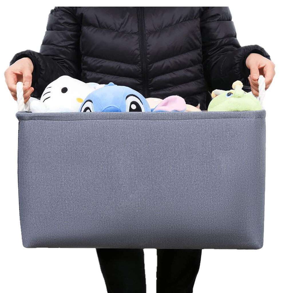 Dark Grey Washable Foldable Thickened Storage Basket with Rope Handles - Image 6