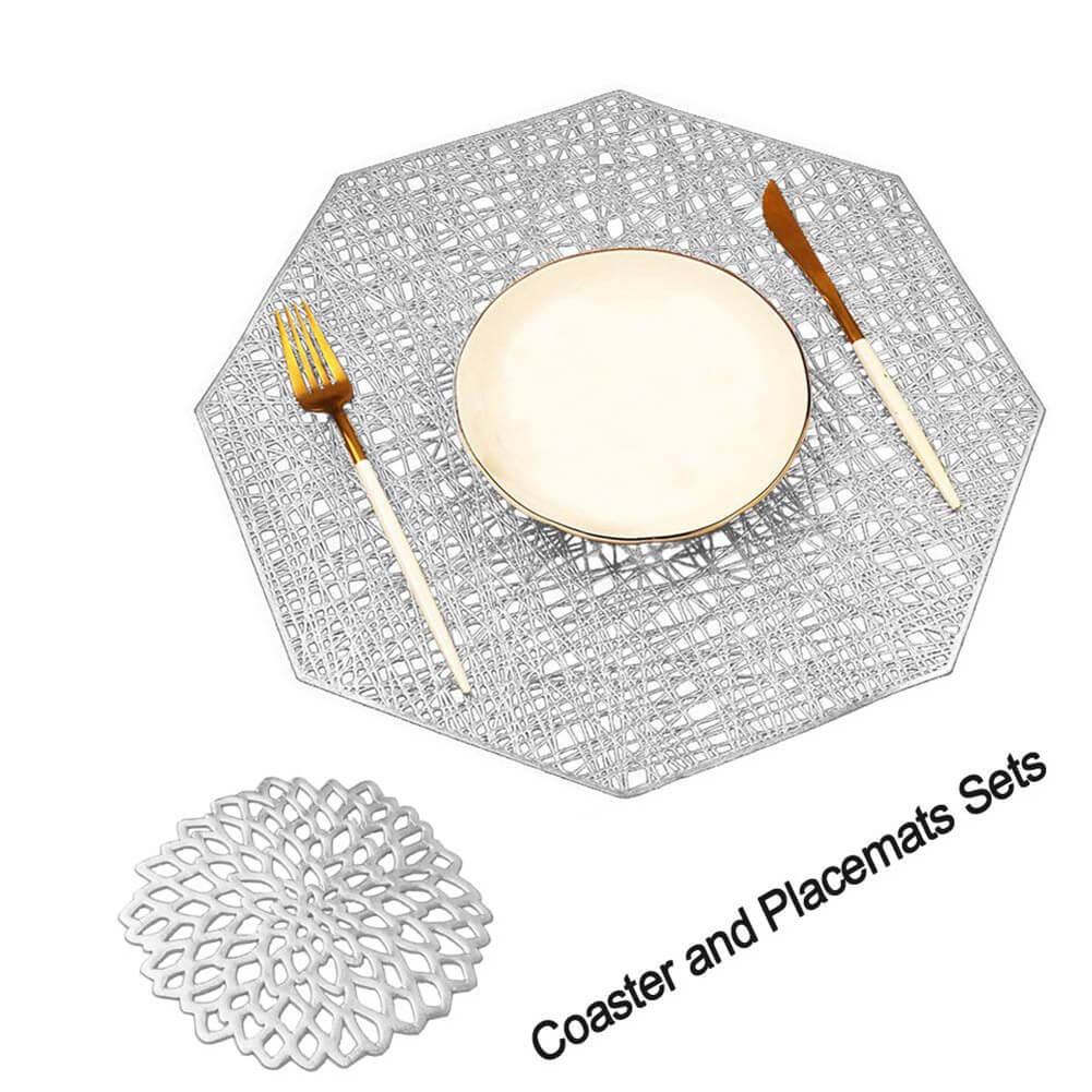 Silver Dining Table Placemats Set of 6 (Include Coasters-Octagonal) - Image 3