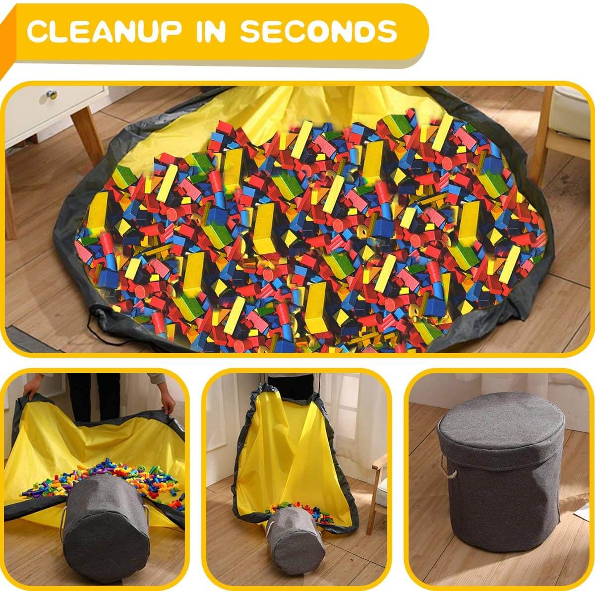 Durable Toy Storage Basket Organizer Bag And Play Mat - Image 3