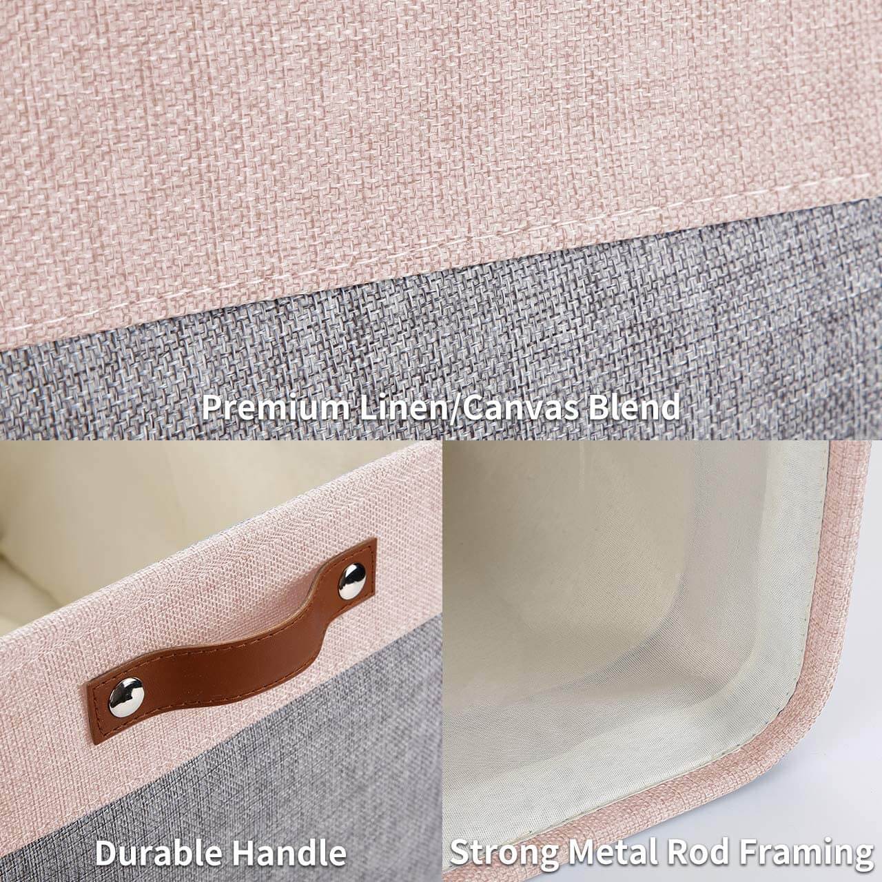 Fabric Canvas Storage Cubes & Baskets Grey & Pink 33CM - Image 5