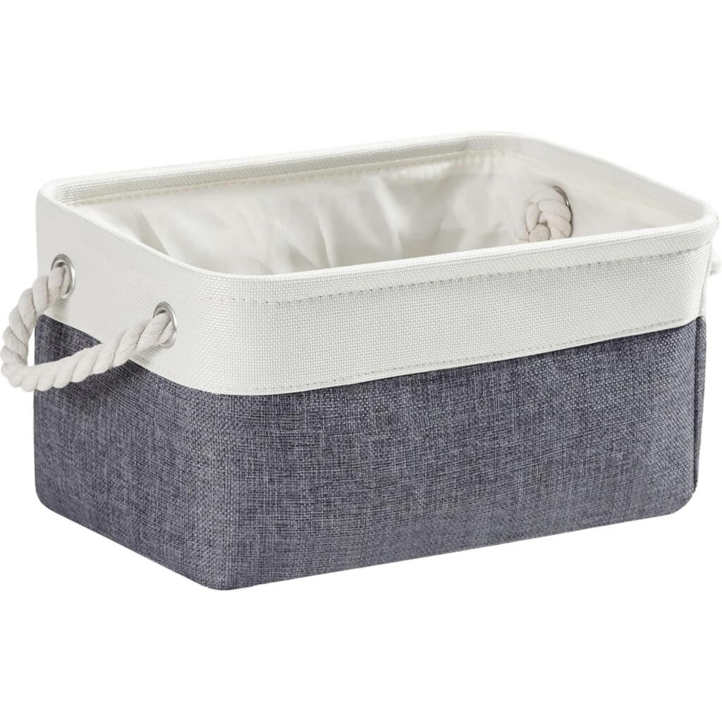 Foldable Canvas Storage Baskets with Handles | Fabric Organizers for Home, Wardrobe, Nursery, Cold Grey and White - Image 19