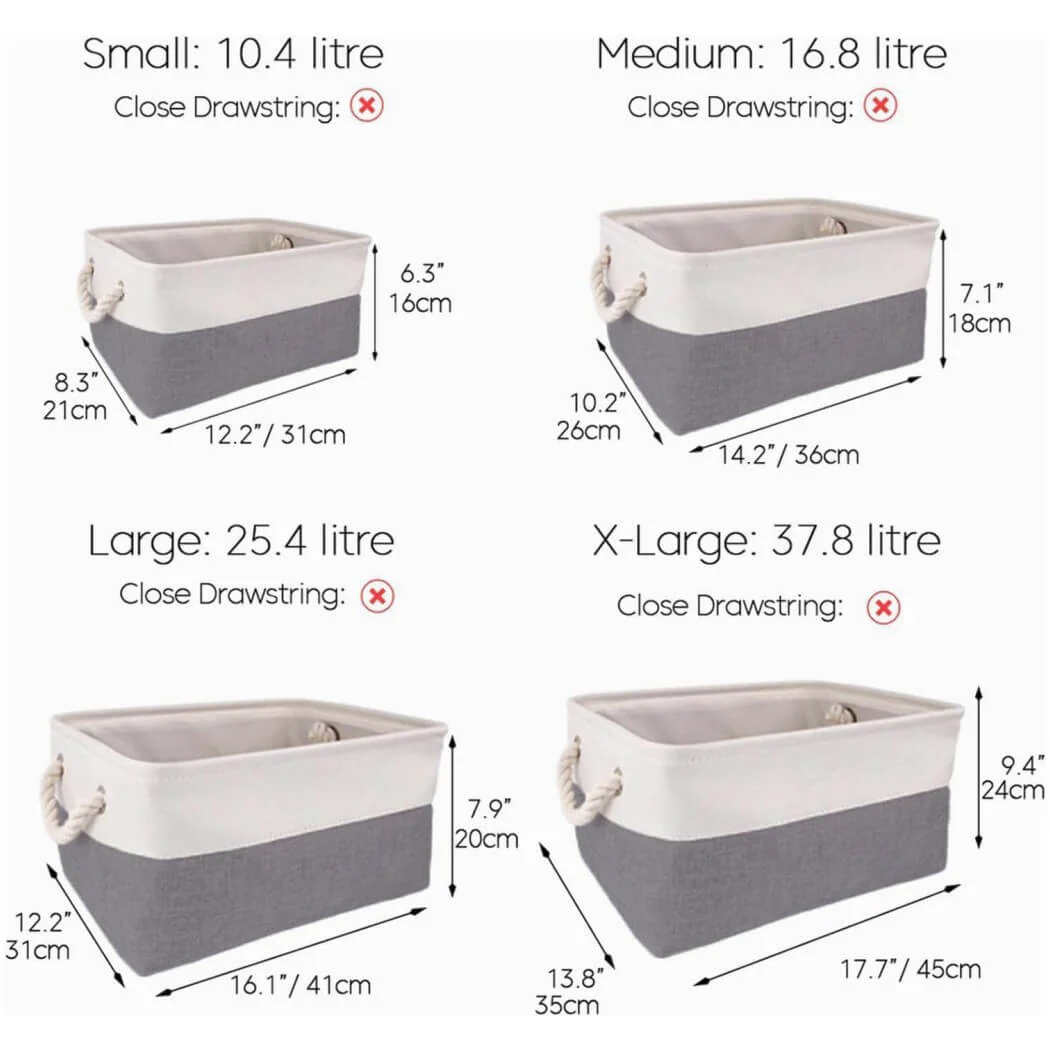 Foldable Canvas Storage Baskets with Handles | Fabric Organizers for Home, Wardrobe, Nursery, Cold Grey and White - Image 22