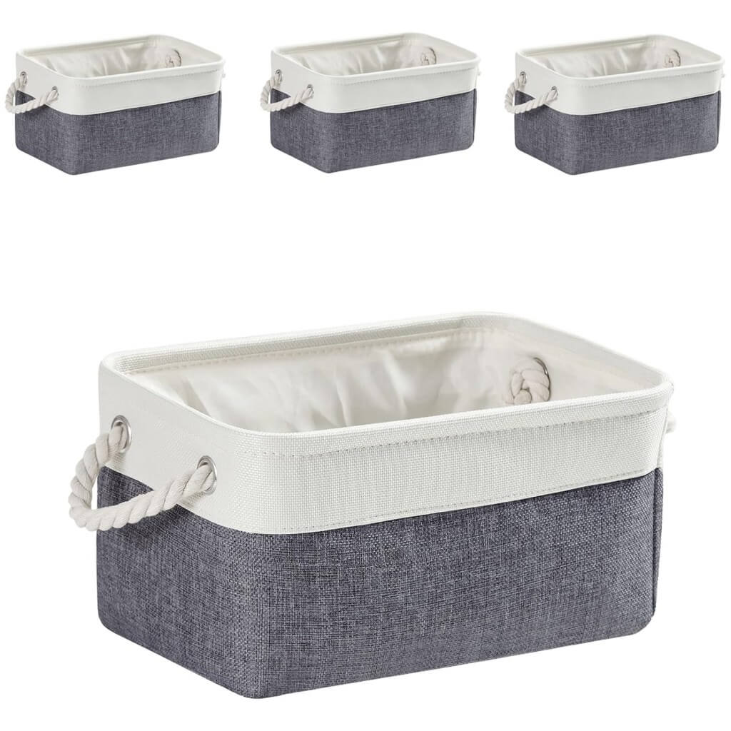 Foldable Canvas Storage Baskets with Handles | Fabric Organizers for Home, Wardrobe, Nursery, Cold Grey and White - Image 29