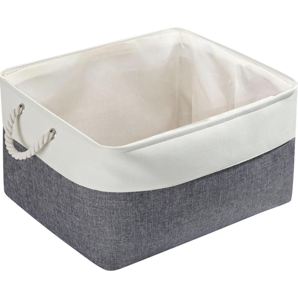 Foldable Canvas Storage Baskets with Handles | Fabric Organizers for Home, Wardrobe, Nursery, Cold Grey and White - Image 35