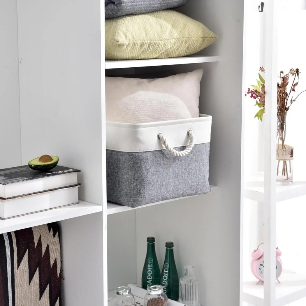 Foldable Canvas Storage Baskets with Handles | Fabric Organizers for Home, Wardrobe, Nursery, Cold Grey and White - Image 53