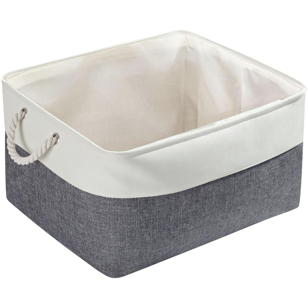 Foldable Canvas Storage Baskets with Handles | Fabric Organizers for Home, Wardrobe, Nursery, Cold Grey and White - Image 57