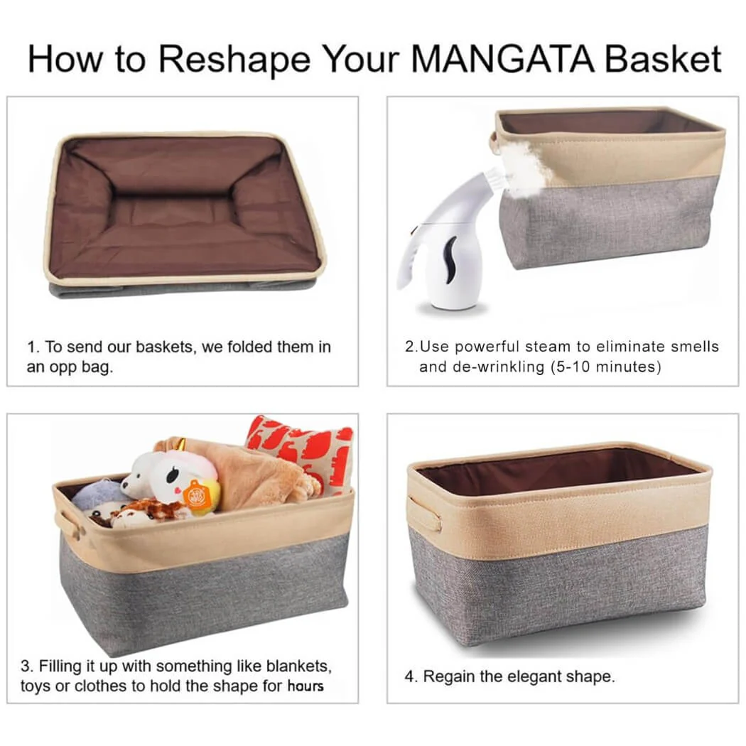 Foldable Canvas Storage Baskets with Handles | Fabric Organizers for Home, Wardrobe, Nursery, Cold Grey and White - Image 64