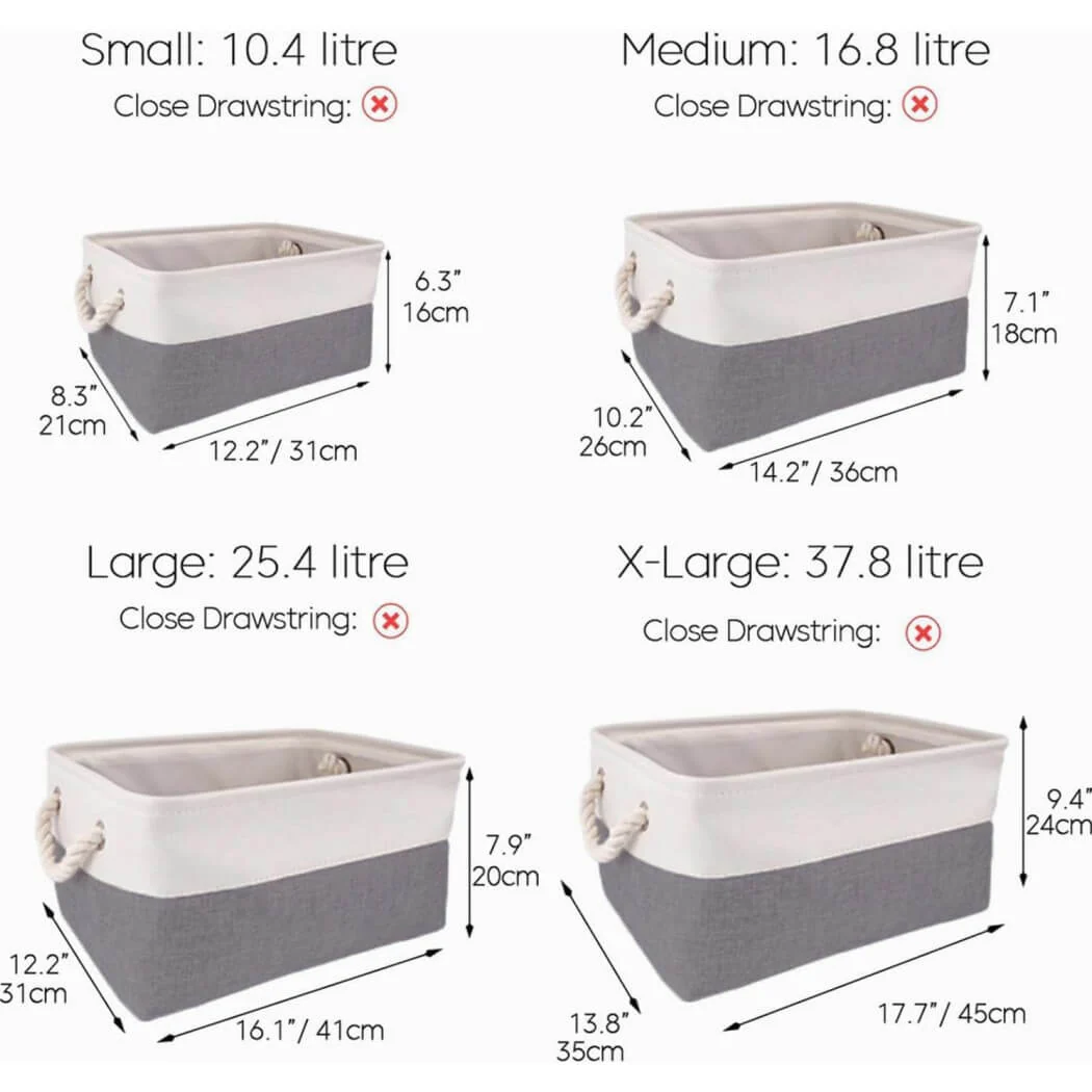 Foldable Canvas Storage Baskets with Handles | Fabric Organizers for Home, Wardrobe, Nursery, Cold Grey and White - Image 68