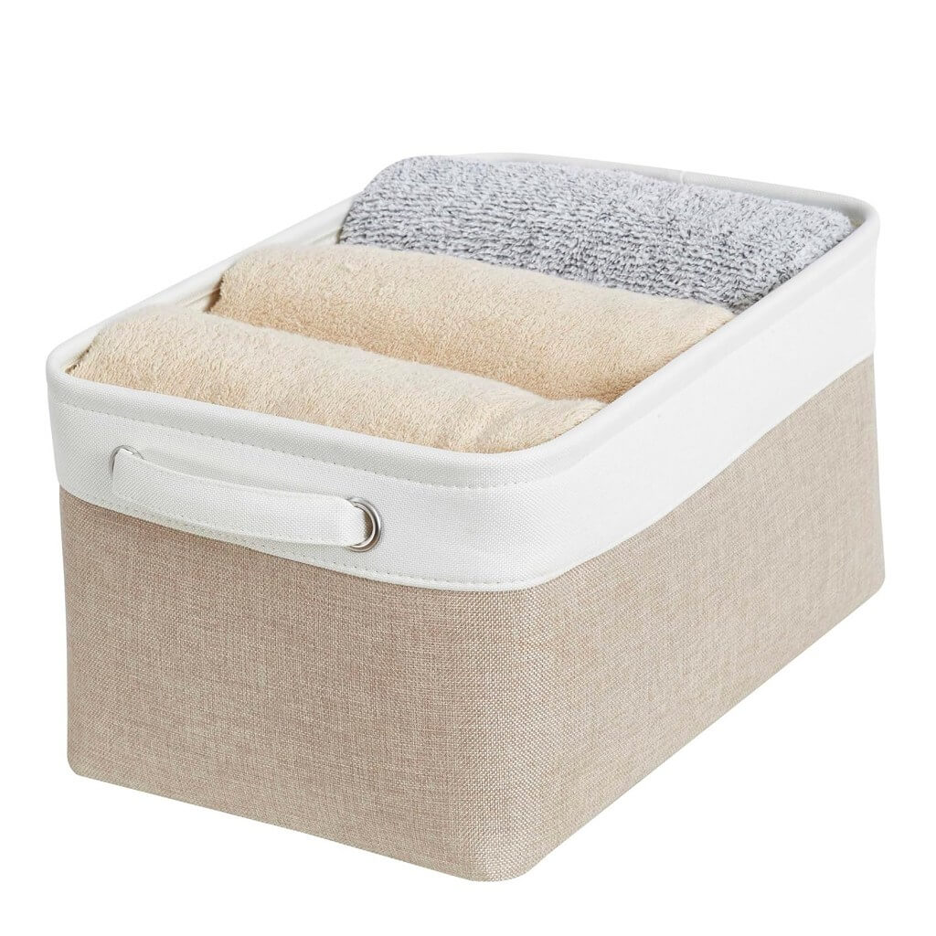 Fabric Storage Baskets – [1/3/4-Piece Set] Light Khaki & White - Image 22