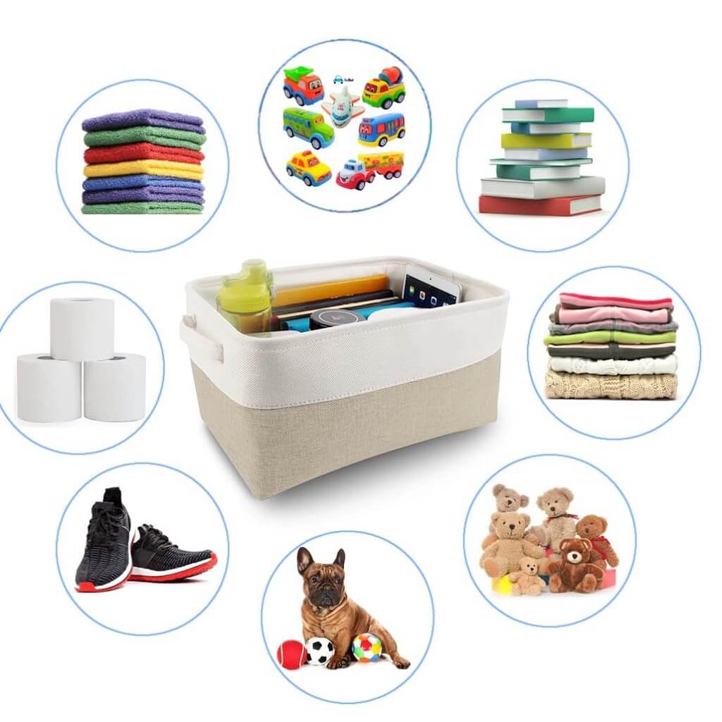 Fabric Storage Baskets – [1/3/4-Piece Set] Light Khaki & White - Image 25