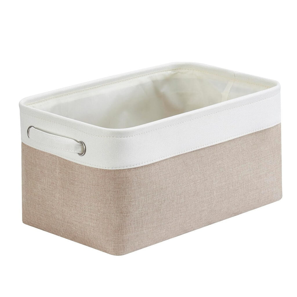 Fabric Storage Baskets – [1/3/4-Piece Set] Light Khaki & White - Image 33
