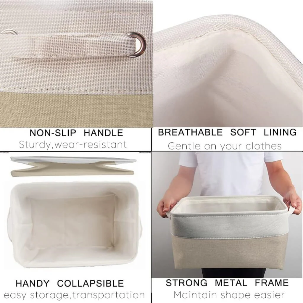 Fabric Storage Baskets – [1/3/4-Piece Set] Light Khaki & White - Image 39