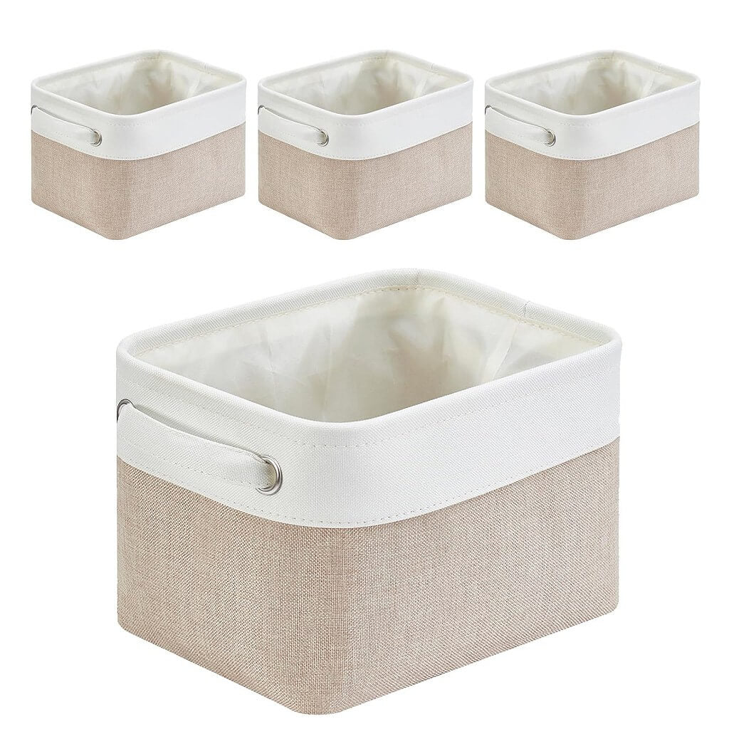 Fabric Storage Baskets – [1/3/4-Piece Set] Light Khaki & White - Image 40