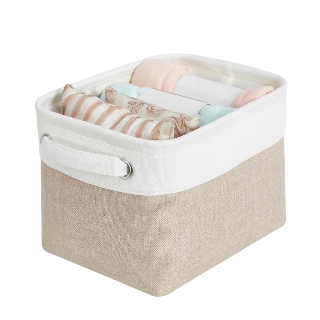 Fabric Storage Baskets – [1/3/4-Piece Set] Light Khaki & White - Image 44