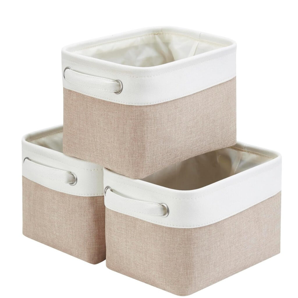 Fabric Storage Baskets – [1/3/4-Piece Set] Light Khaki & White - Image 47