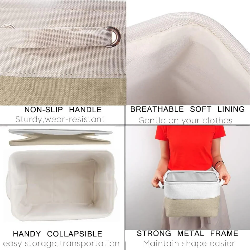 Fabric Storage Baskets – [1/3/4-Piece Set] Light Khaki & White - Image 52