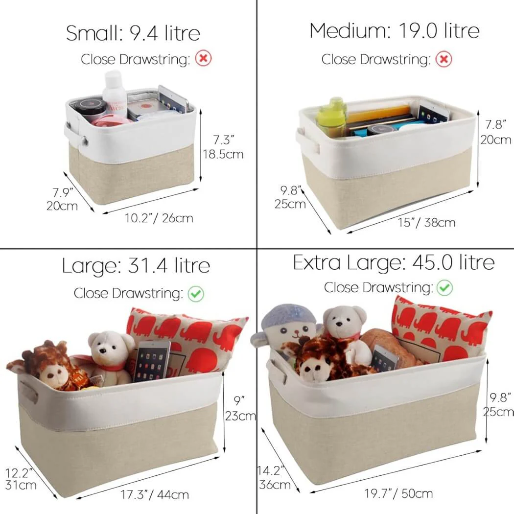 Fabric Storage Baskets – [1/3/4-Piece Set] Light Khaki & White - Image 55