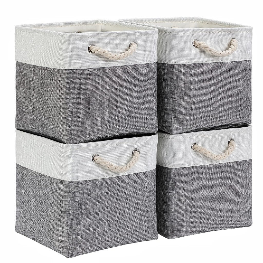 Fabric Storage Baskets Canvas Cube Box Grey White 11.8 inch (30x30x30cm) - Image 10