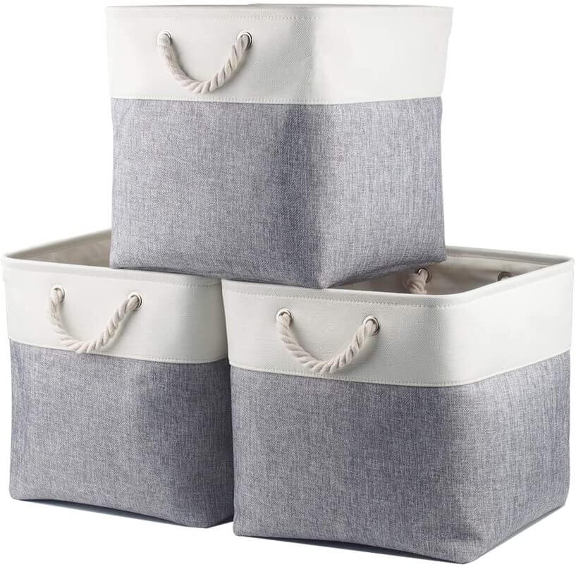 Fabric Storage Baskets Canvas Cube Box Grey White 11.8 inch (30x30x30cm) - Image 12