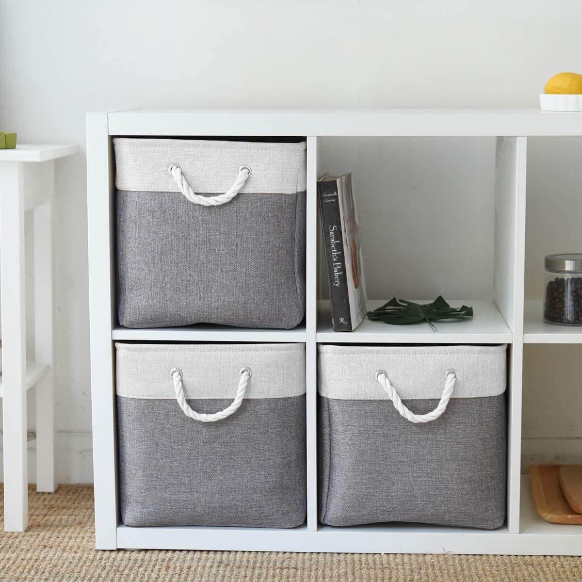 Fabric Storage Baskets Canvas Cube Box Grey White 11.8 inch (30x30x30cm) - Image 8