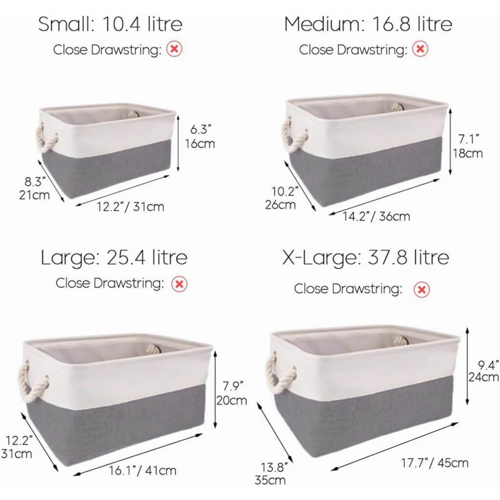 Fabric Storage Baskets Foldable With Rope Handle, Cold Blue Grey&White - Image 3