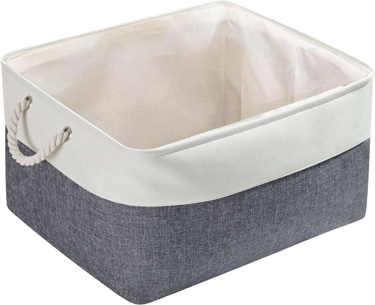 Fabric Storage Baskets Foldable With Rope Handle, Cold Blue Grey&White - Image 8