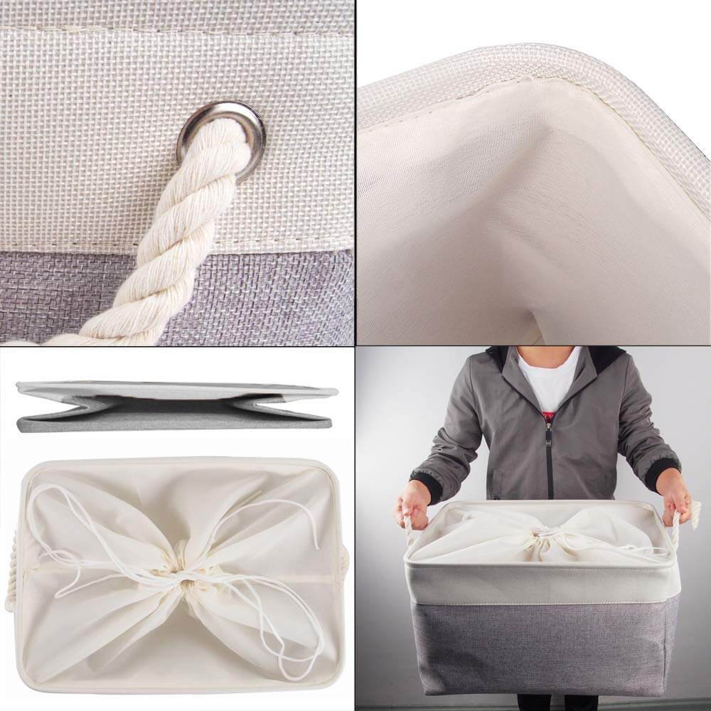 Two-Tone Basket with Rope Handle（Grey White） - Image 12