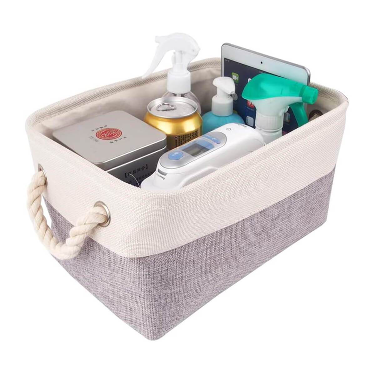 Two-Tone Basket with Rope Handle（Grey White） - Image 23