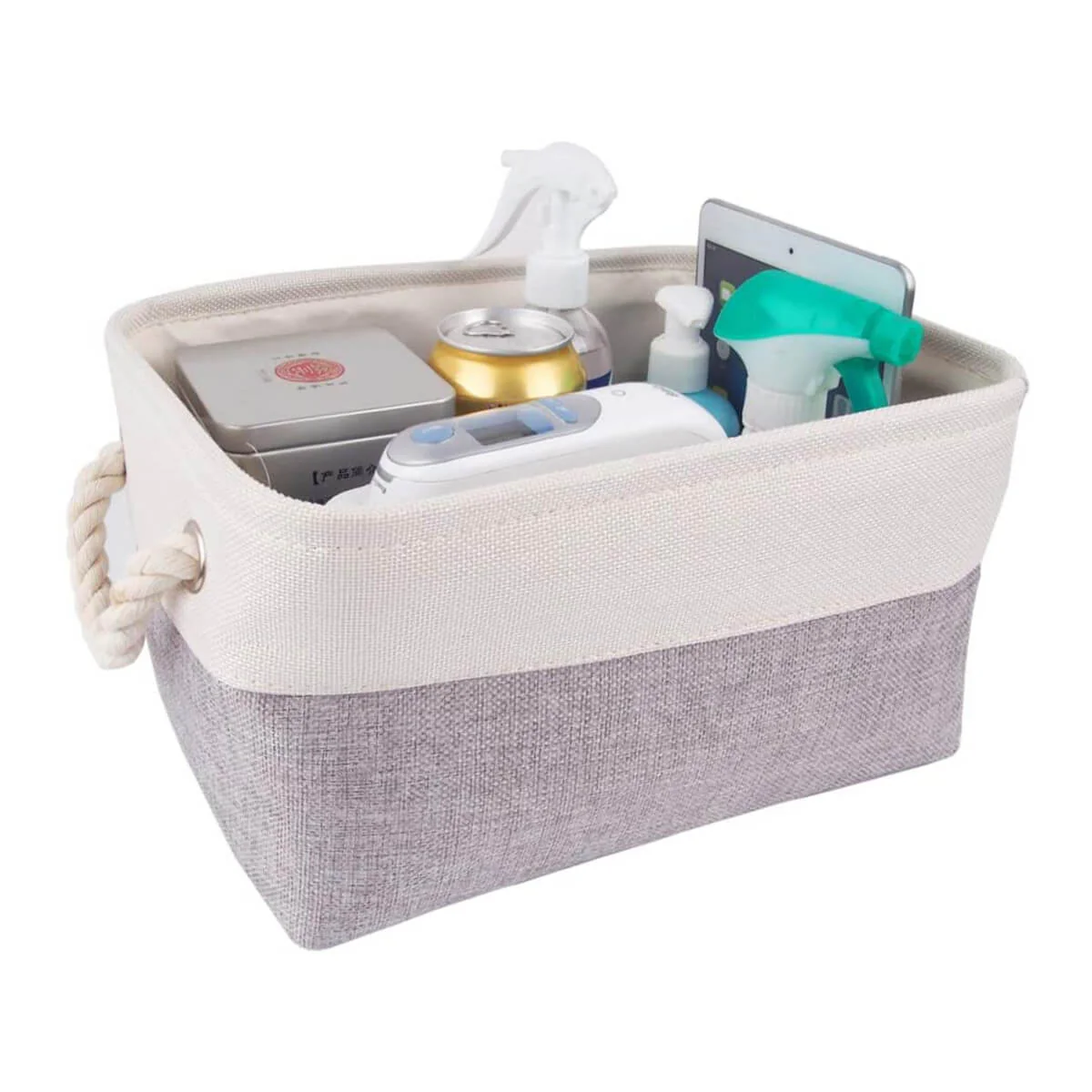 Two-Tone Basket with Rope Handle（Grey White） - Image 24