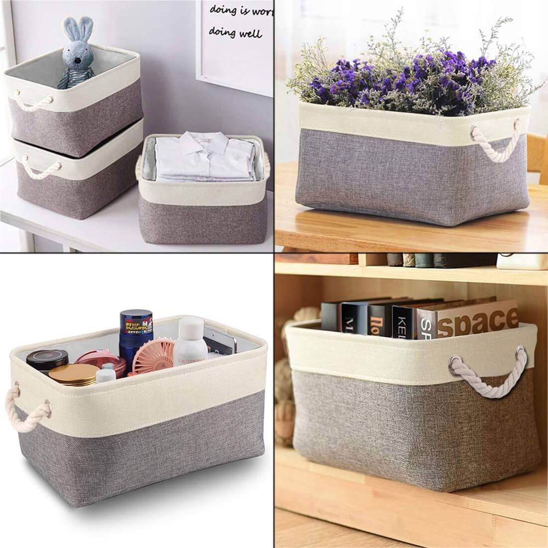 Two-Tone Basket with Rope Handle（Grey White） - Image 34
