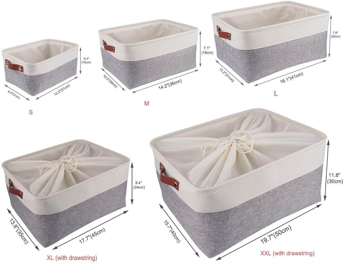 White Grey Storage Basket with Leather Handle - Image 17