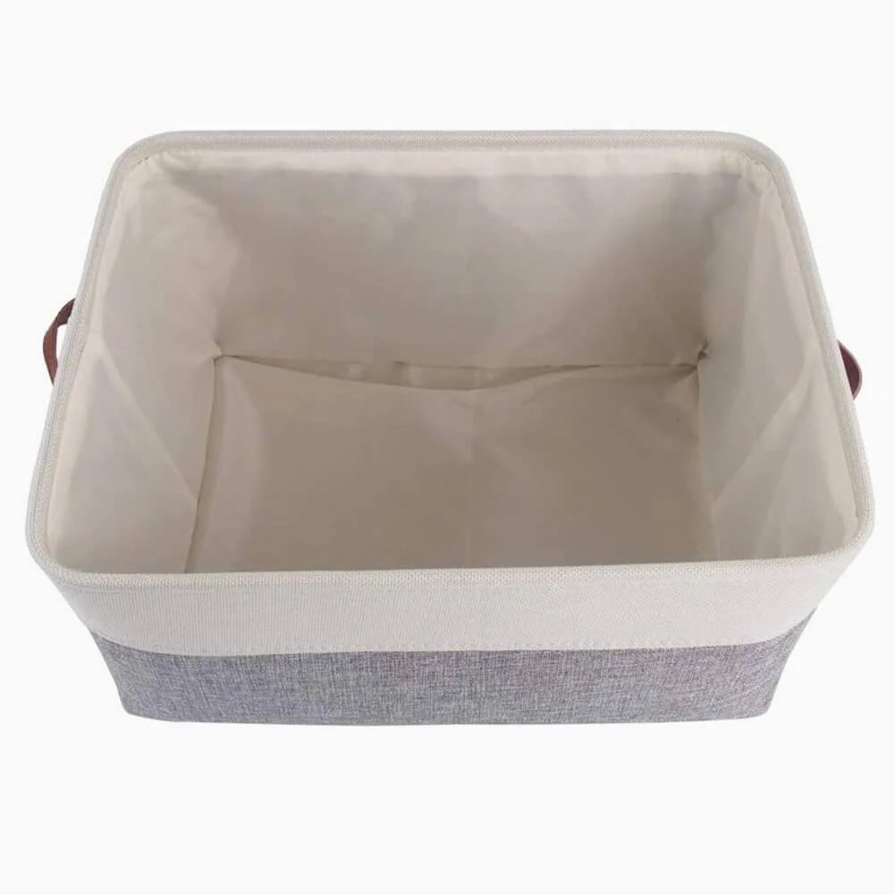 White Grey Storage Basket with Leather Handle - Image 20