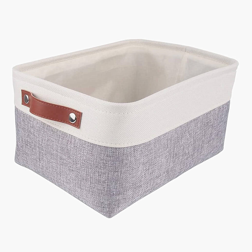 White Grey Storage Basket with Leather Handle - Image 21