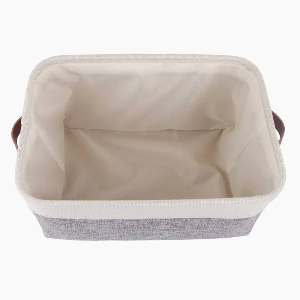 White Grey Storage Basket with Leather Handle - Image 26