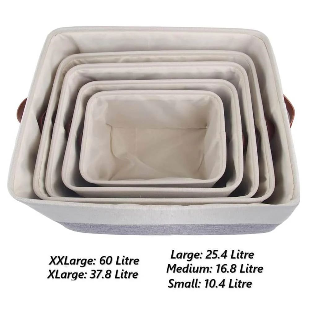 White Grey Storage Basket with Leather Handle - Image 27