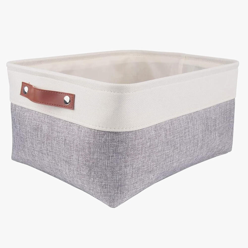 White Grey Storage Basket with Leather Handle - Image 28