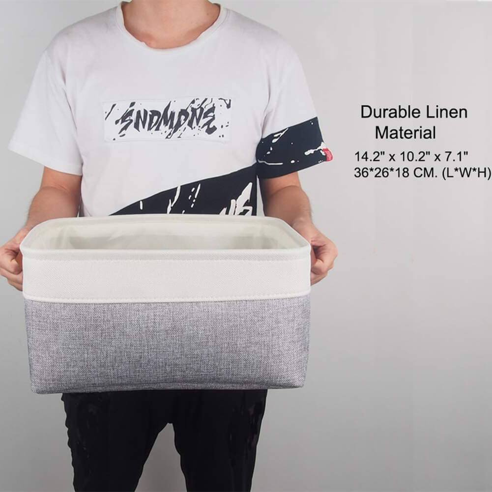 White Grey Storage Basket with Leather Handle - Image 30