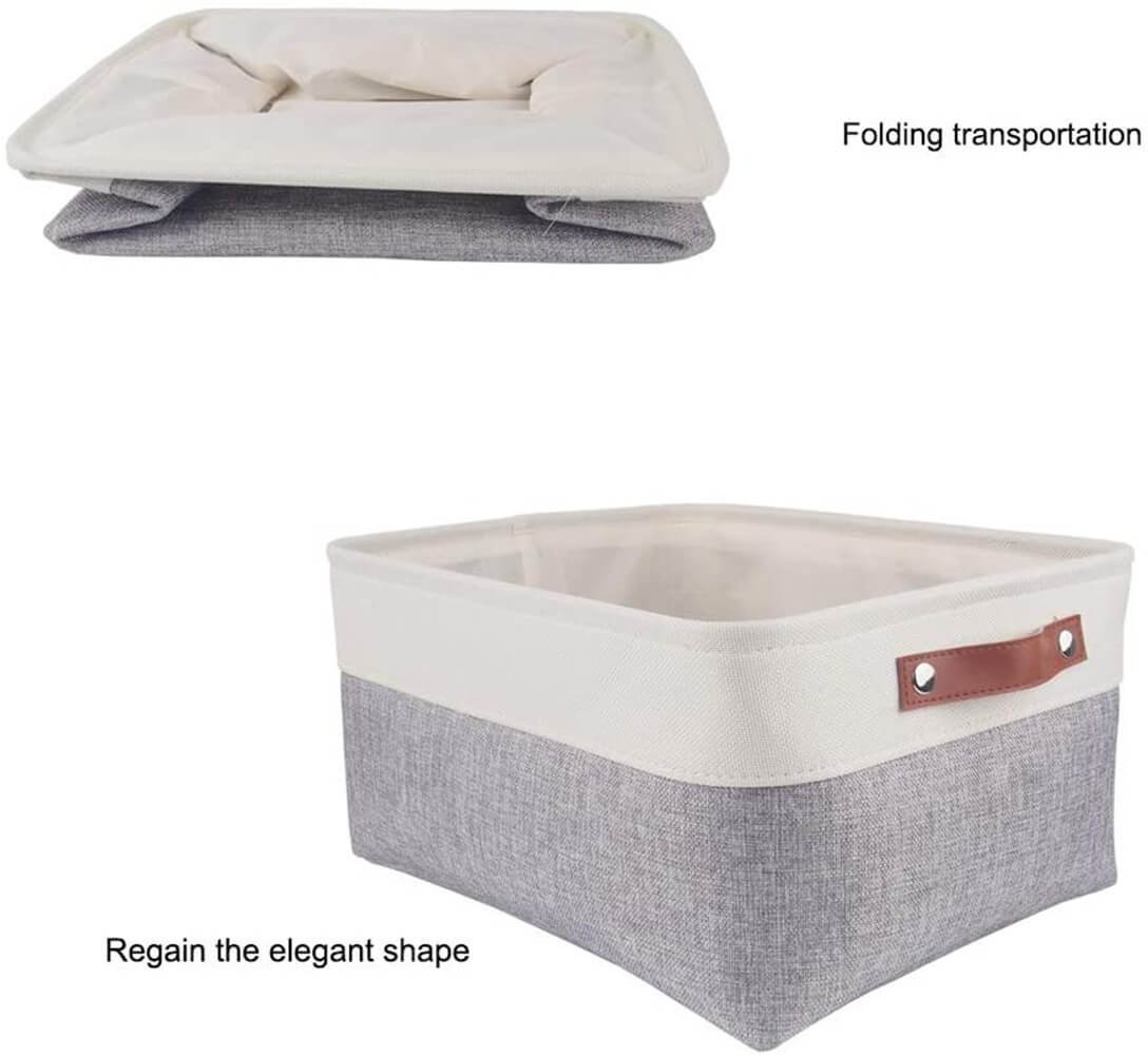 White Grey Storage Basket with Leather Handle - Image 31