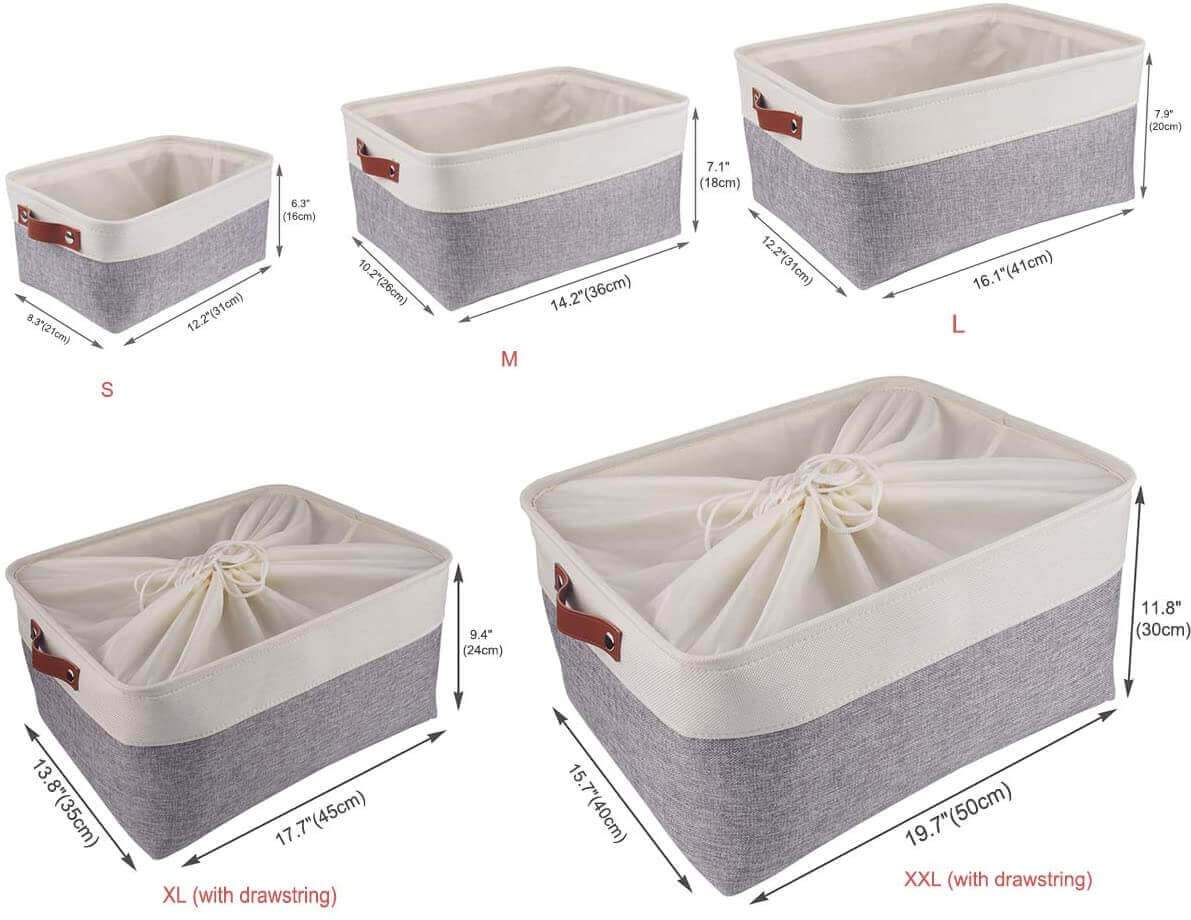 White Grey Storage Basket with Leather Handle - Image 32