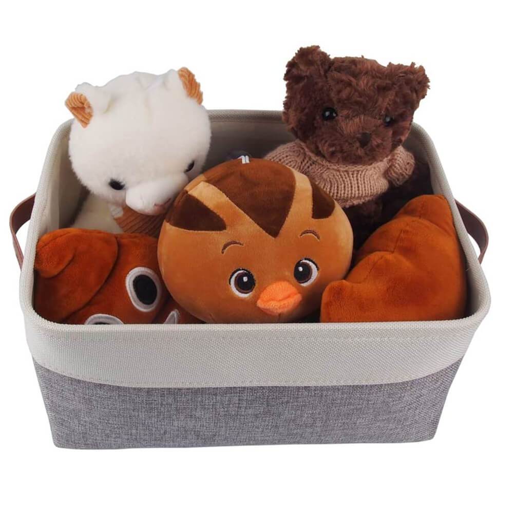 White Grey Storage Basket with Leather Handle - Image 33