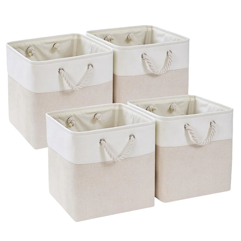 Fabric Storage Boxes with Rope Handles – Cube Kallax-compatible Washable Light Khai White - Image 15