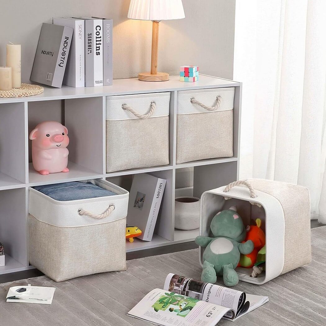 Fabric Storage Boxes with Rope Handles – Cube Kallax-compatible Washable Light Khai White - Image 59