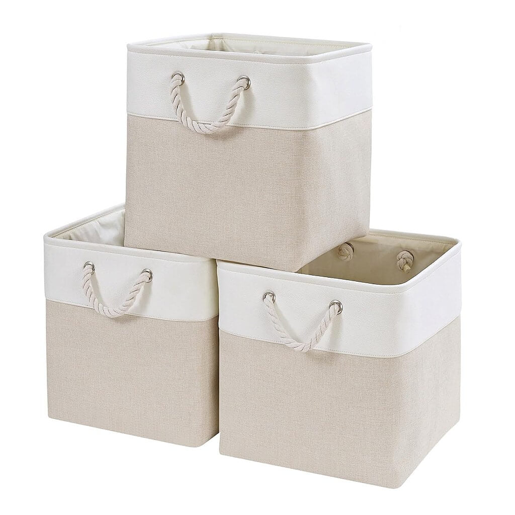 Fabric Storage Boxes with Rope Handles – Cube Kallax-compatible Washable Light Khai White - Image 8