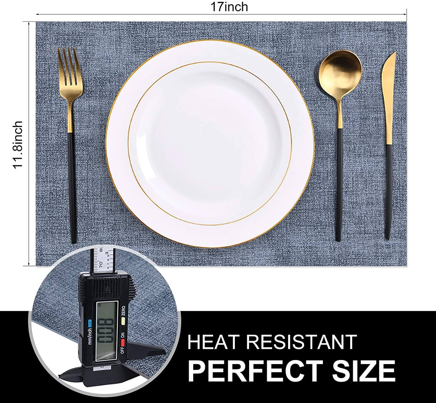 Faux Leather Heat Resistant Placemats Set Blue - Image 3